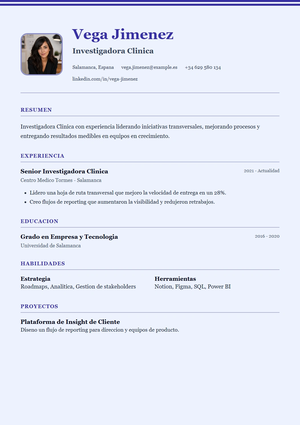 Academic vista previa de plantilla CV