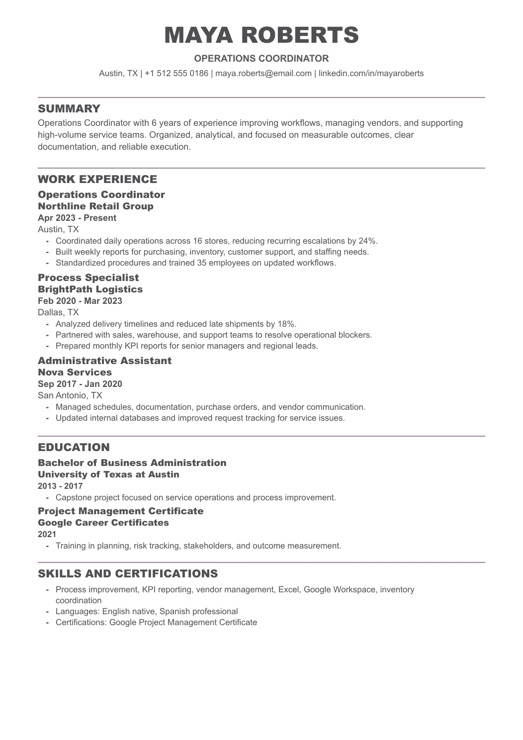 ATS CV template preview