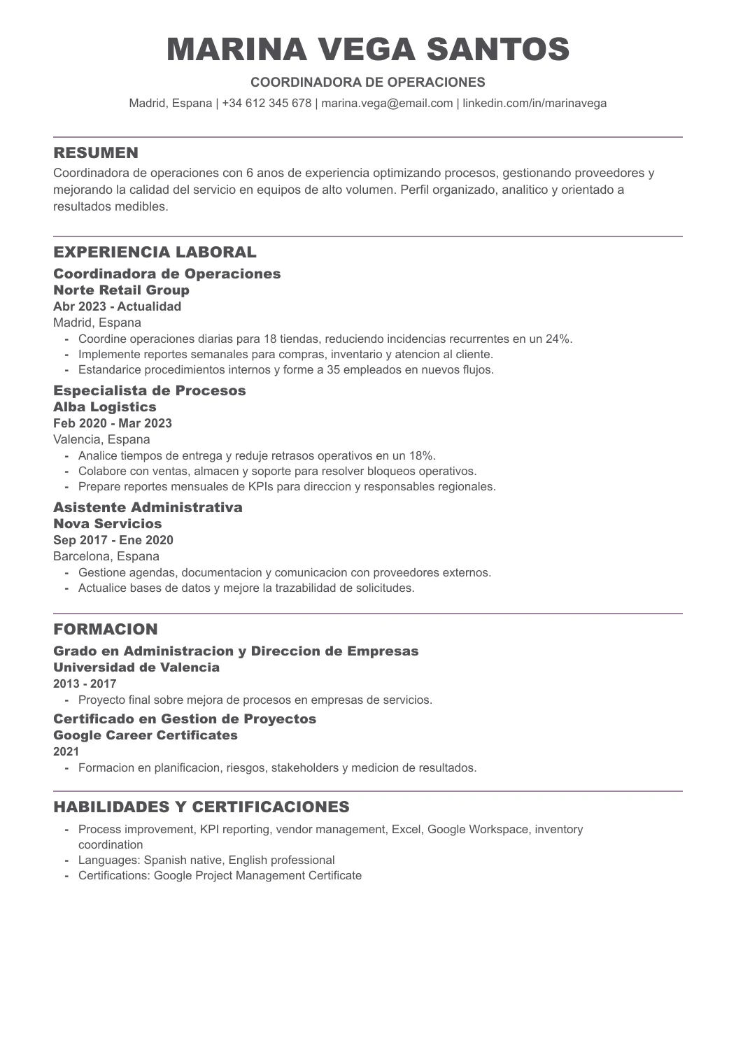 ATS vista previa de plantilla CV