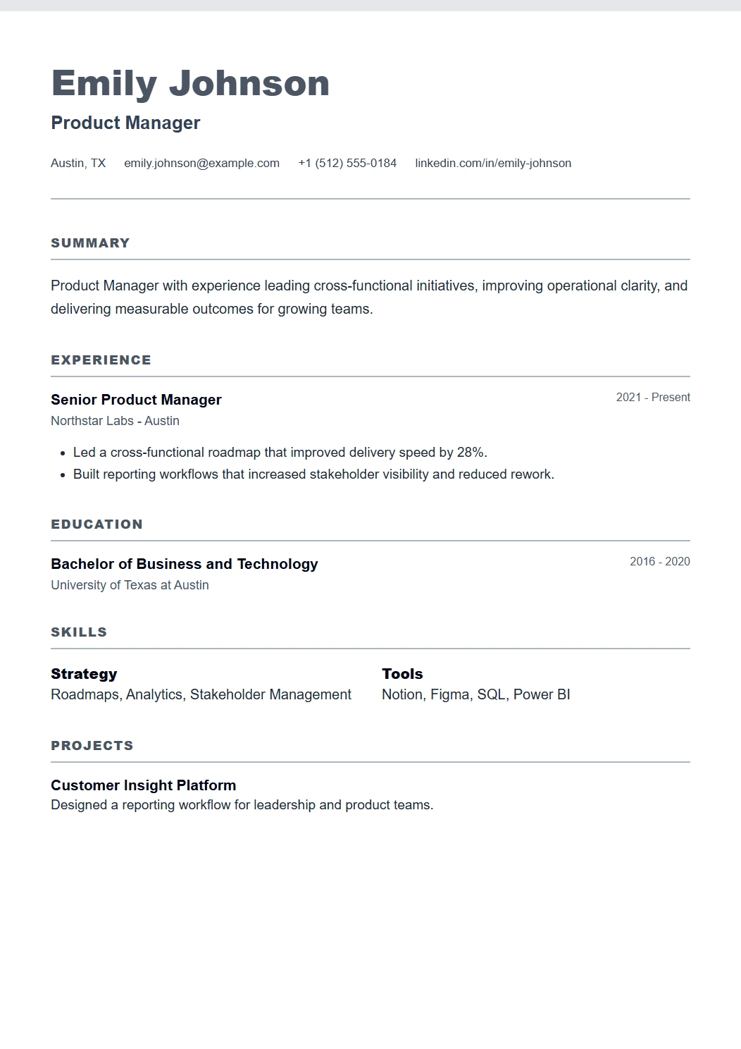 Basic CV template preview