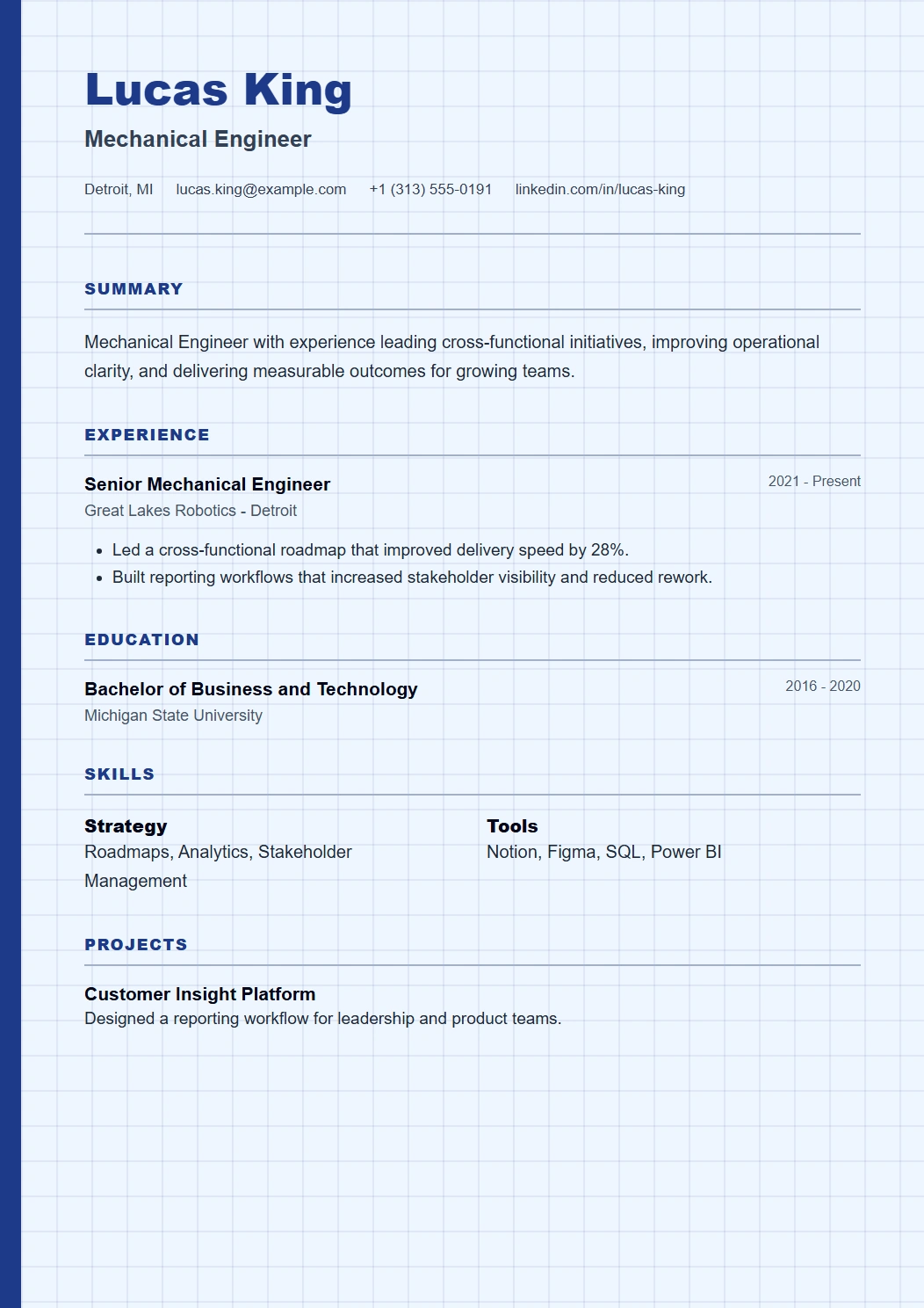 Blueprint CV template preview