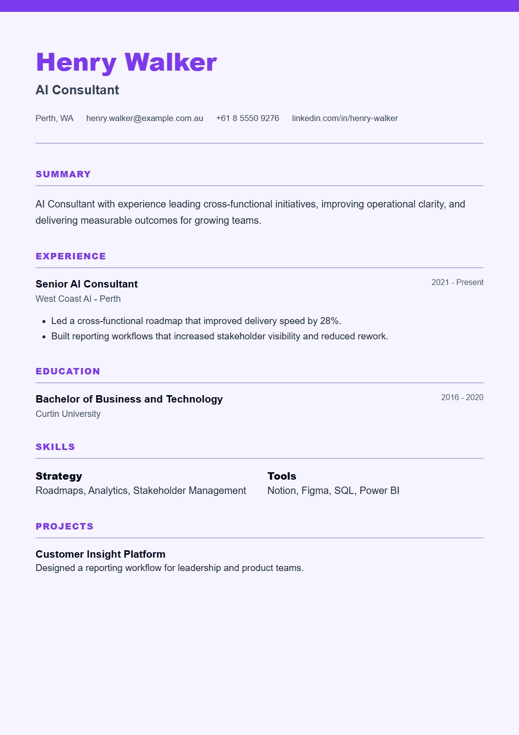 Futuristic CV template preview
