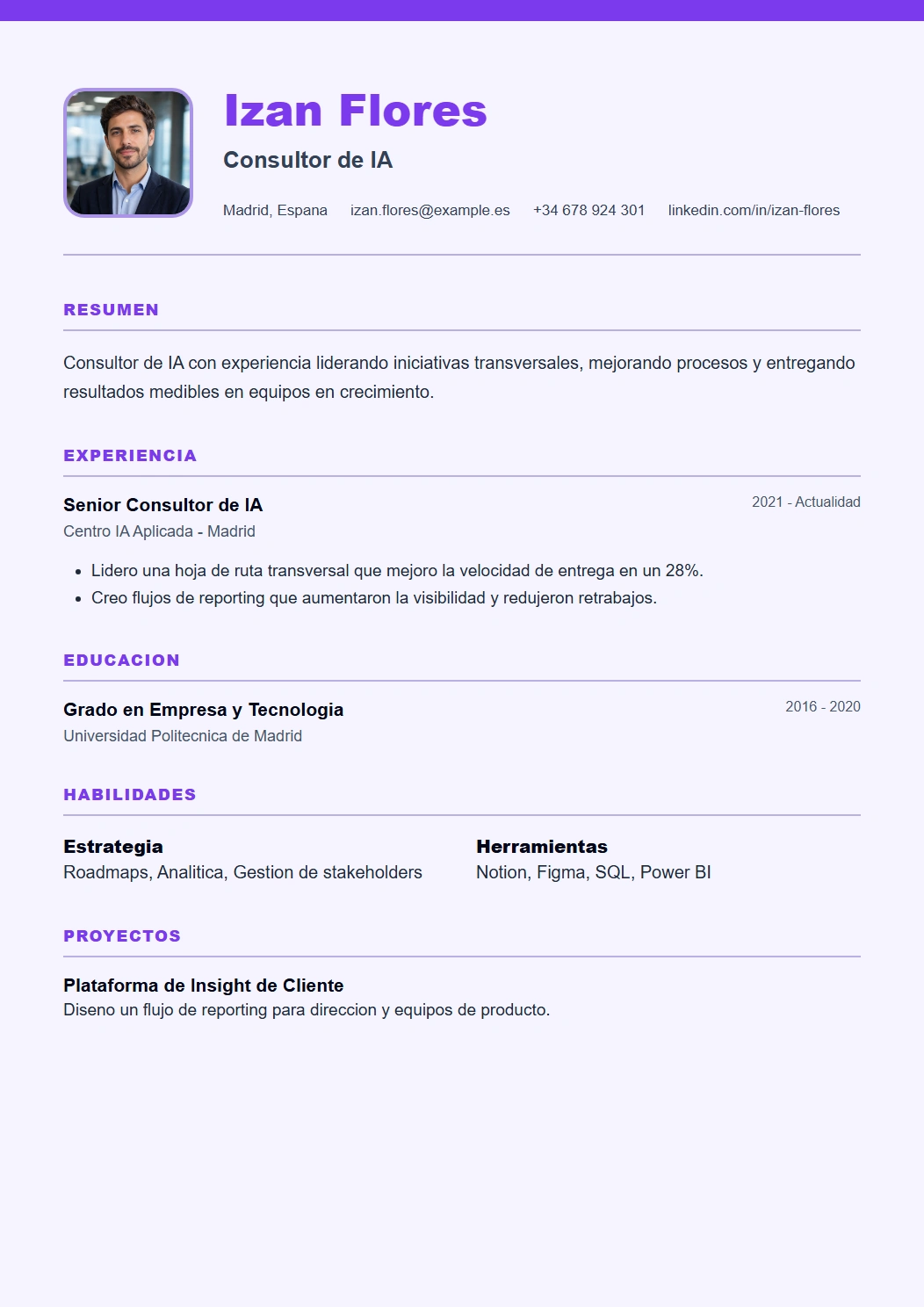 Futuristic vista previa de plantilla CV