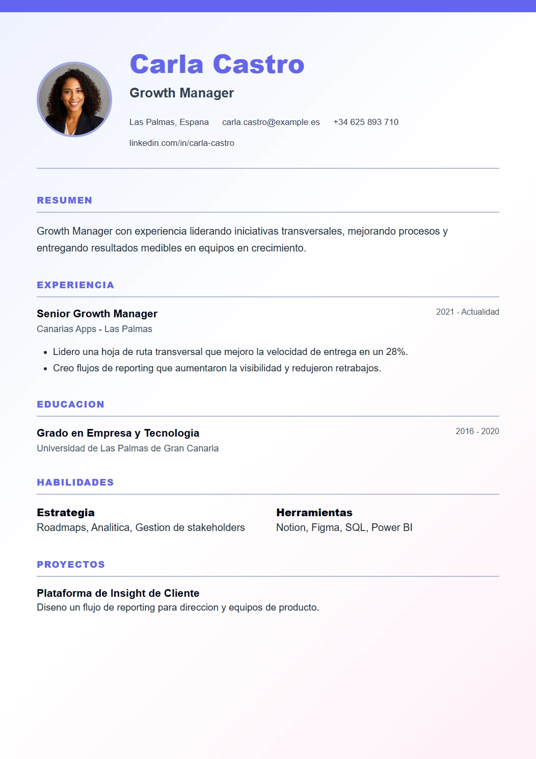 Gradient vista previa de plantilla CV