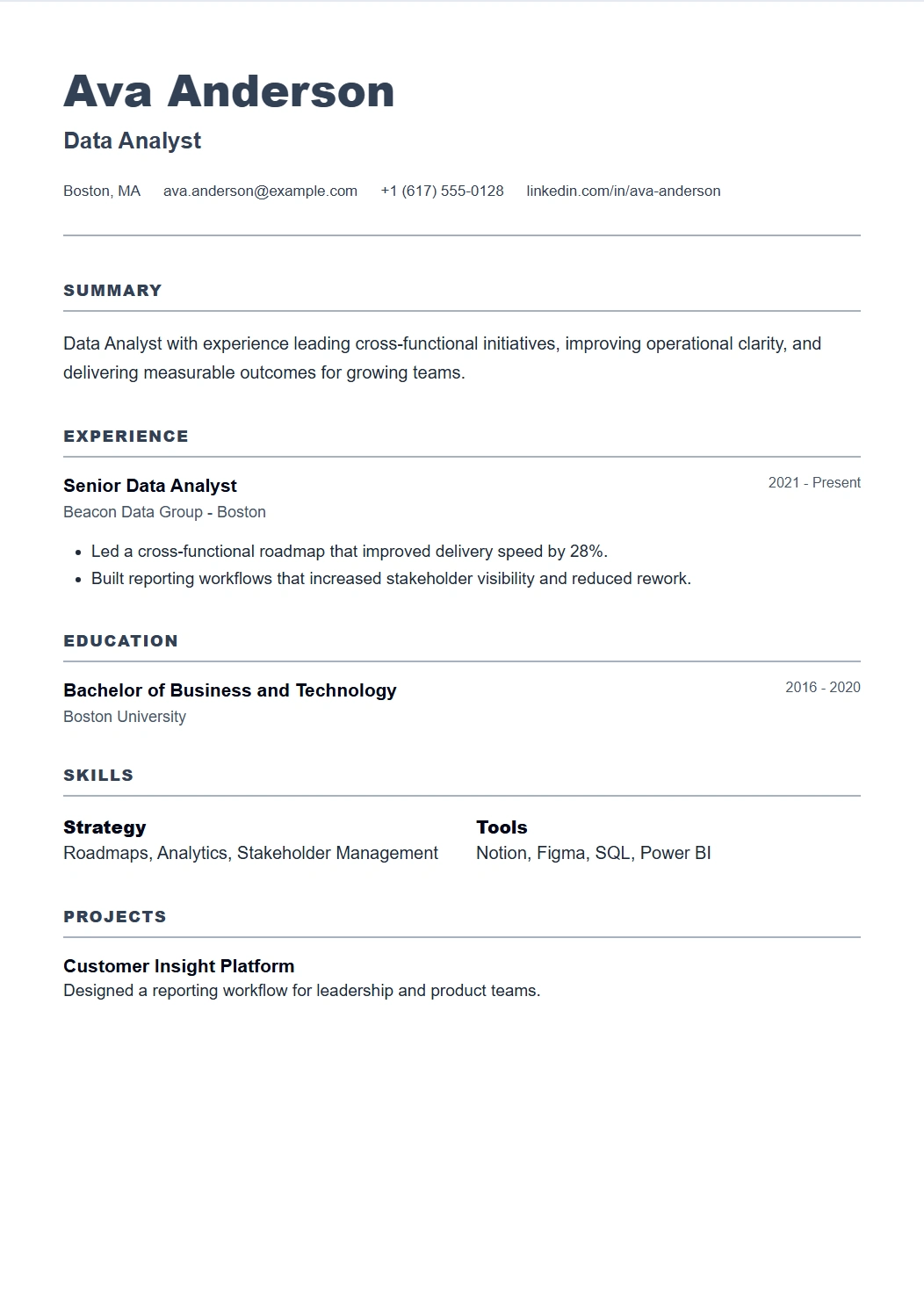 Minimal CV template preview