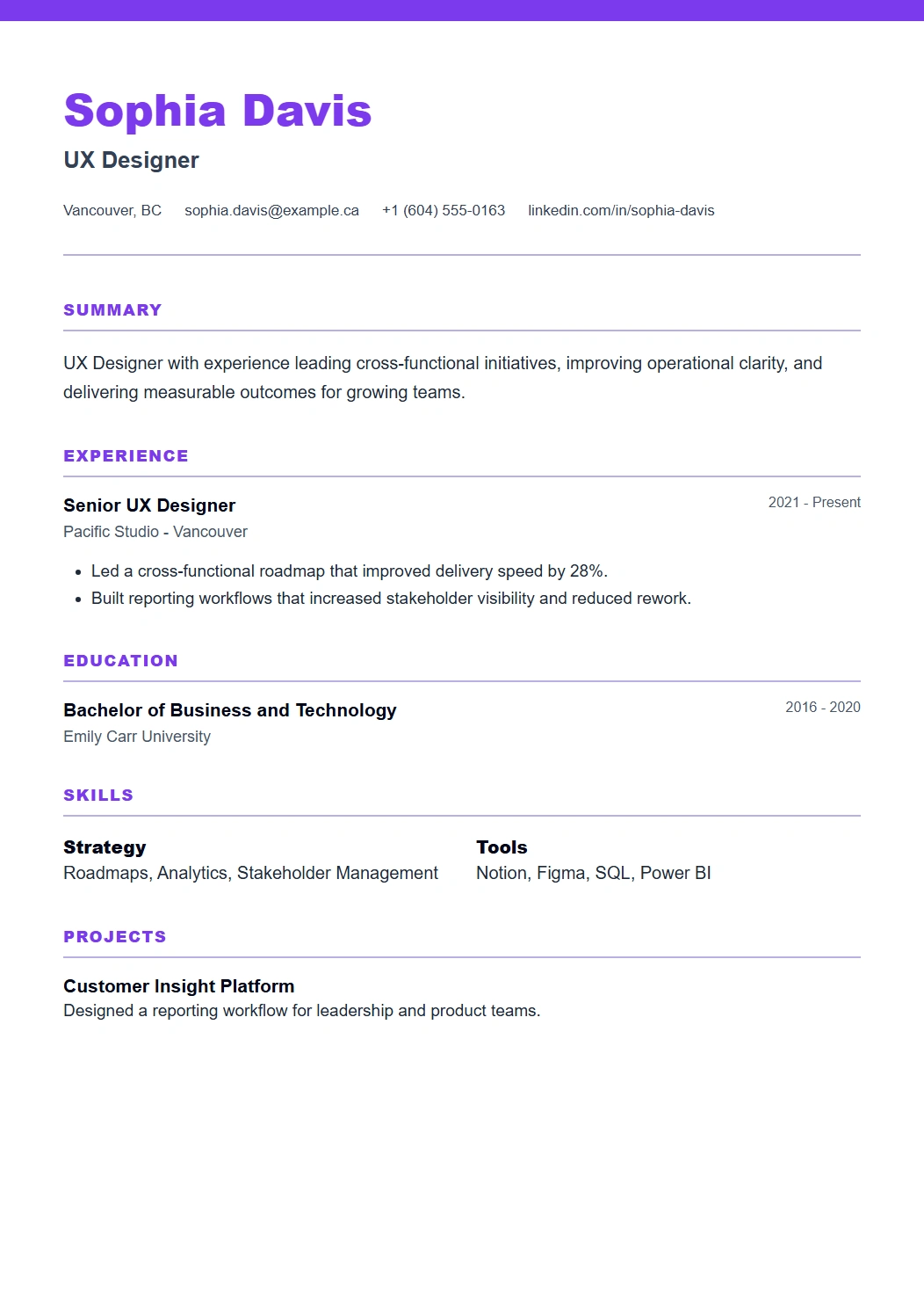 Modern CV template preview