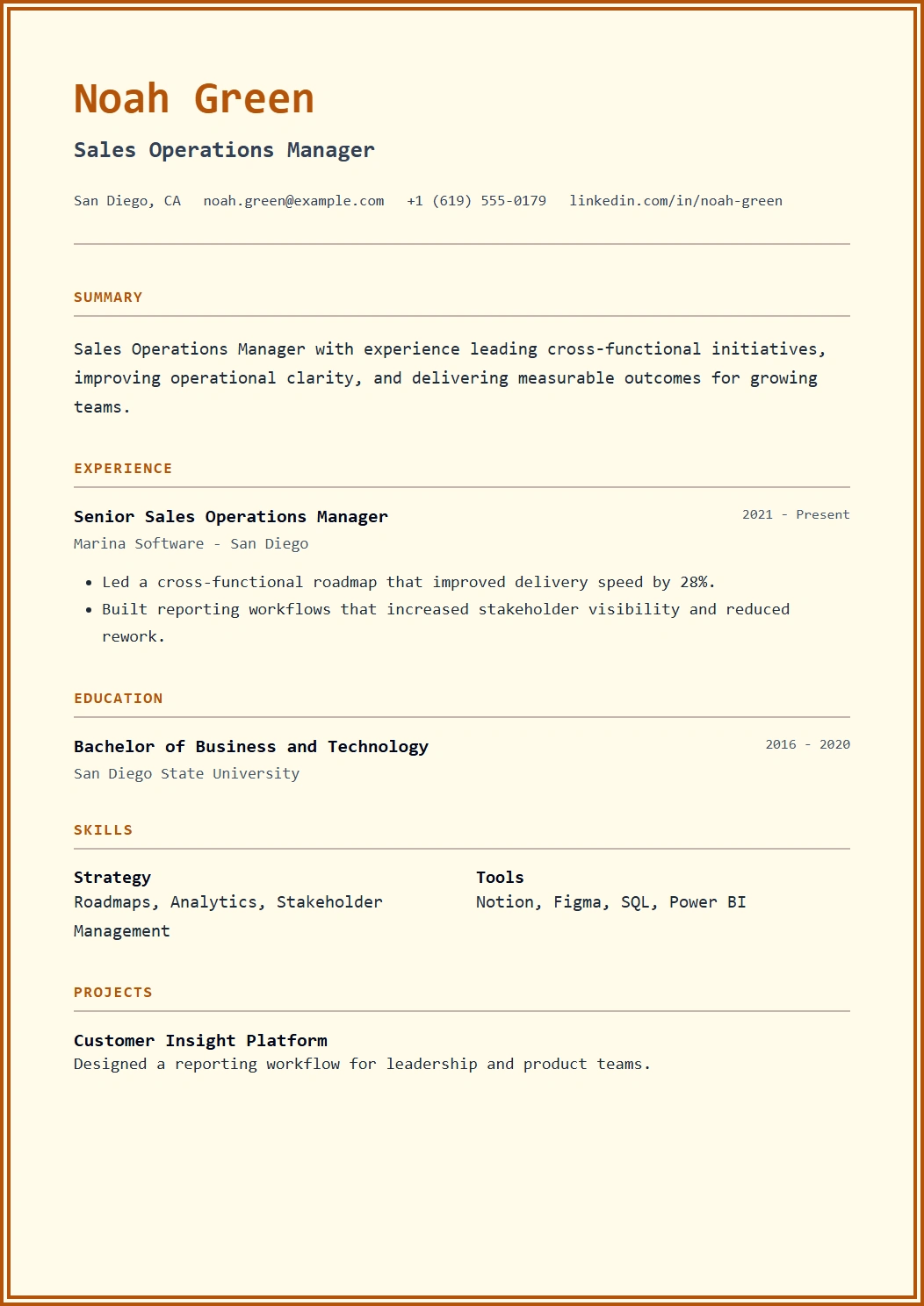 Retro CV template preview