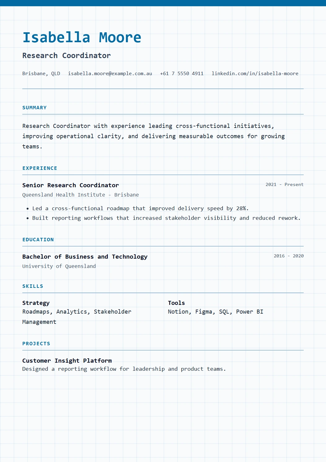 Technical CV template preview