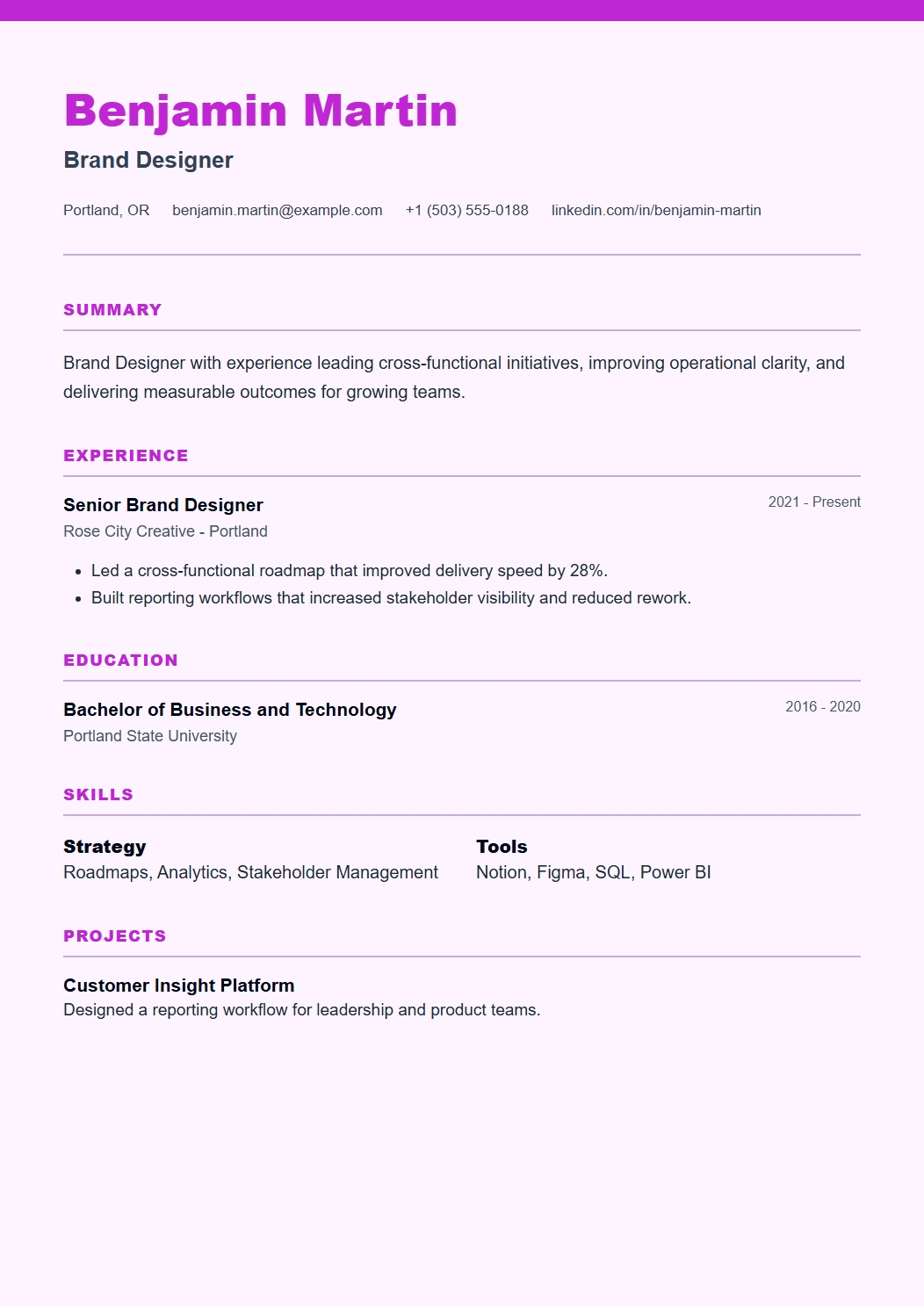 Vibrant CV template preview